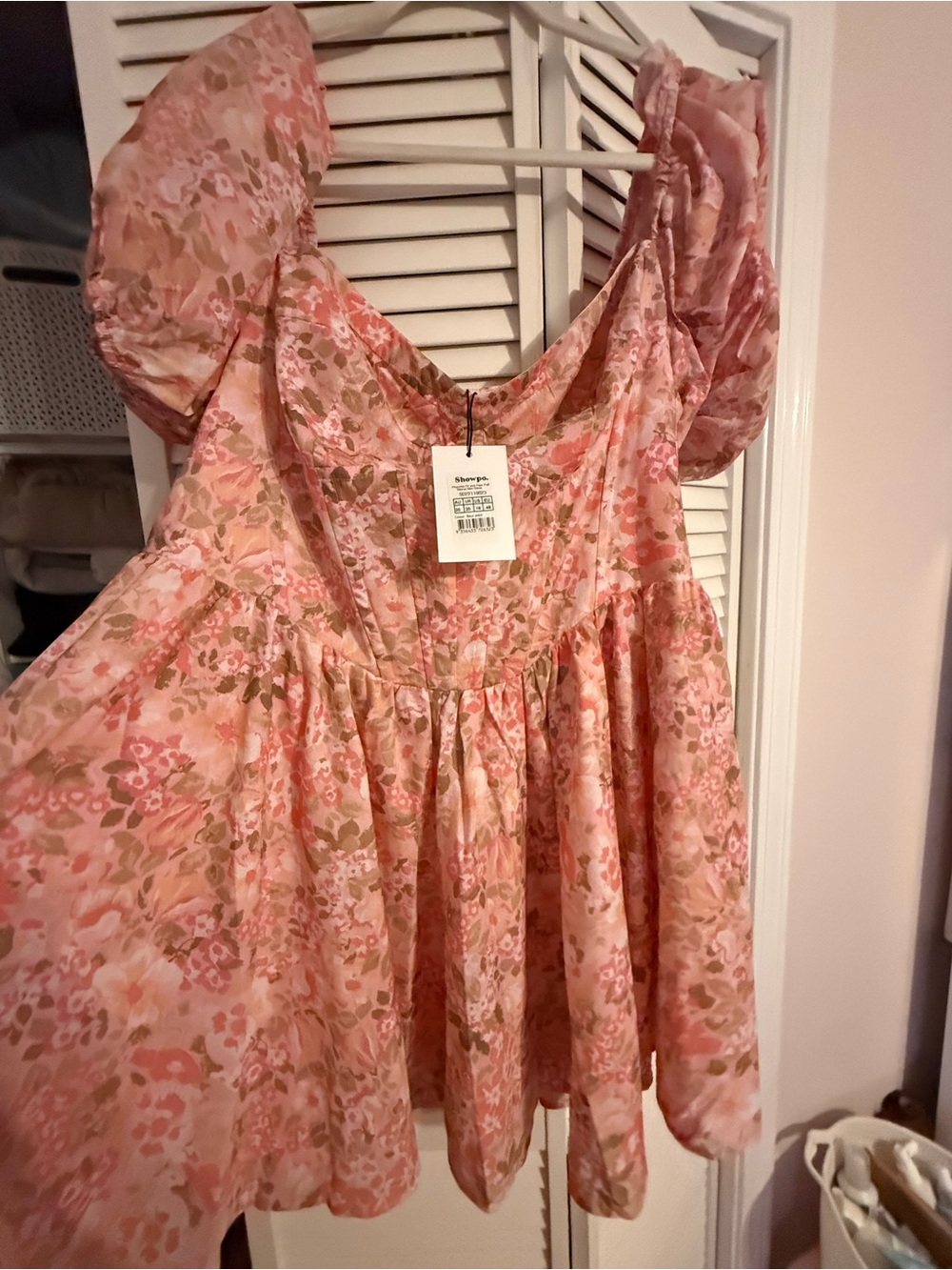 Womens' Pink Floral Puff-Sleeve Dress